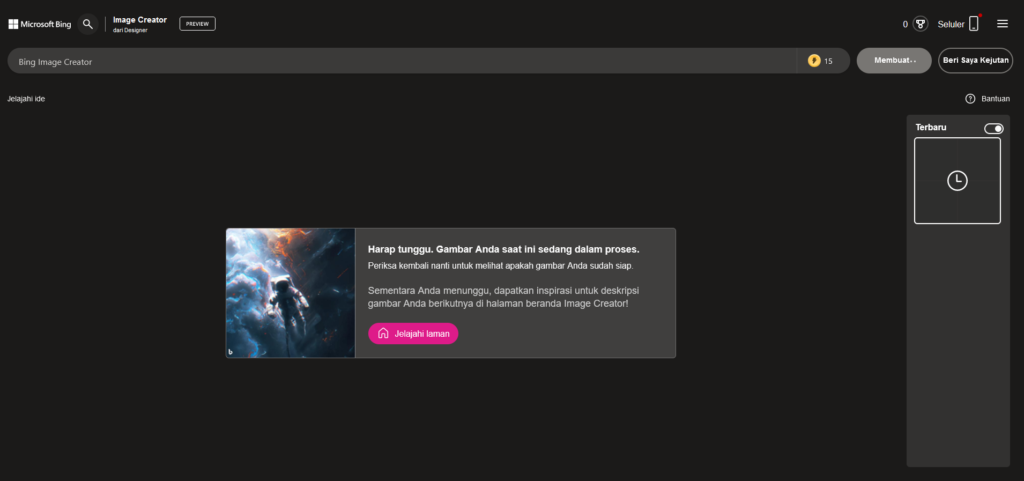 halaman pembuatan gambar Bing Image Creator