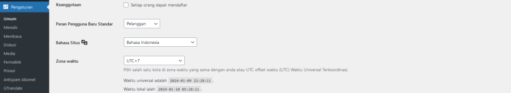 Cek Zona Waktu di WordPress