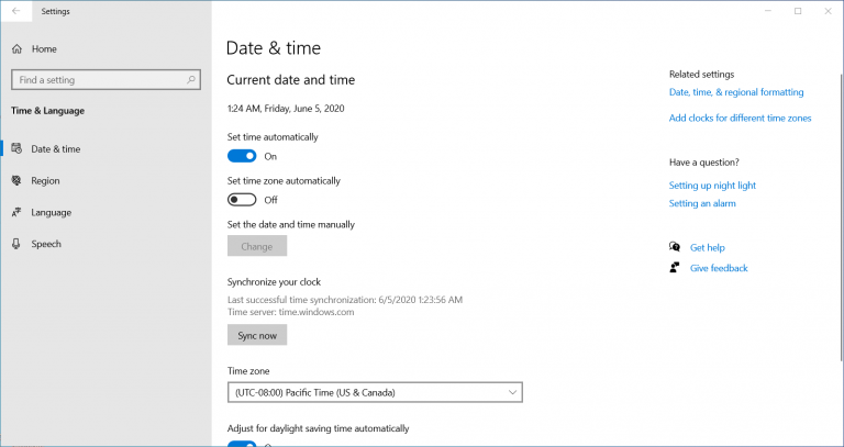windows set time and date