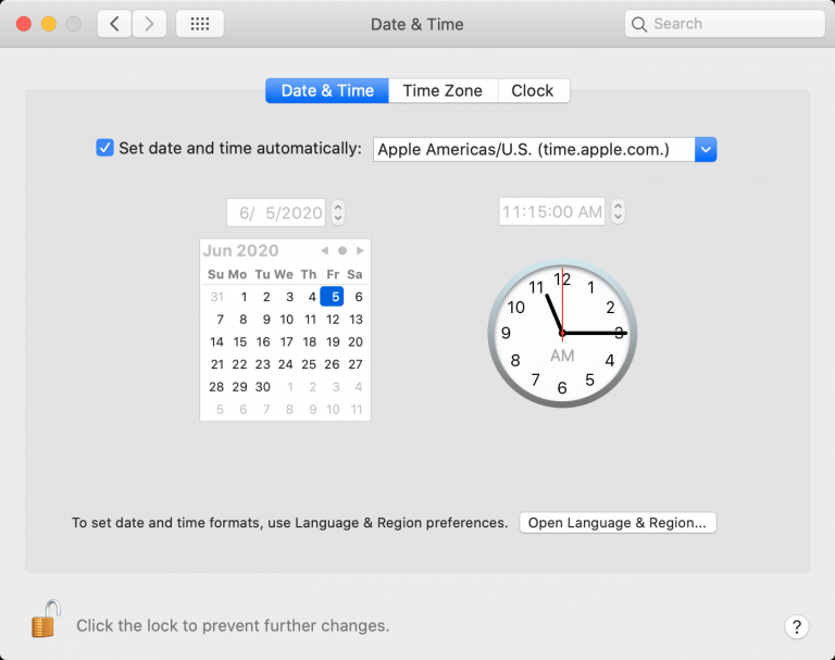 macos time zone setting