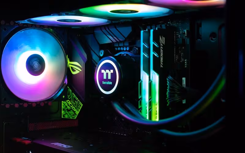 Gaming PC build with RGB lighting and powerful components