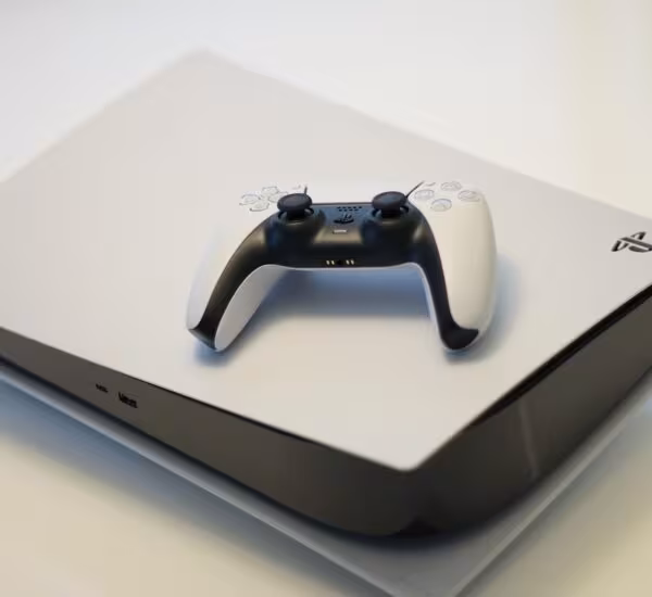 PlayStation 5 Pro console with DualSense controllers on display