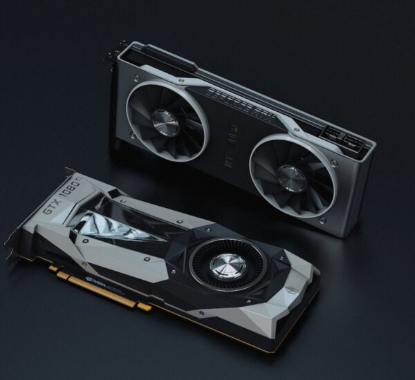 RTX GPU graphics card on a gaming PC build motherboard with RGB lighting